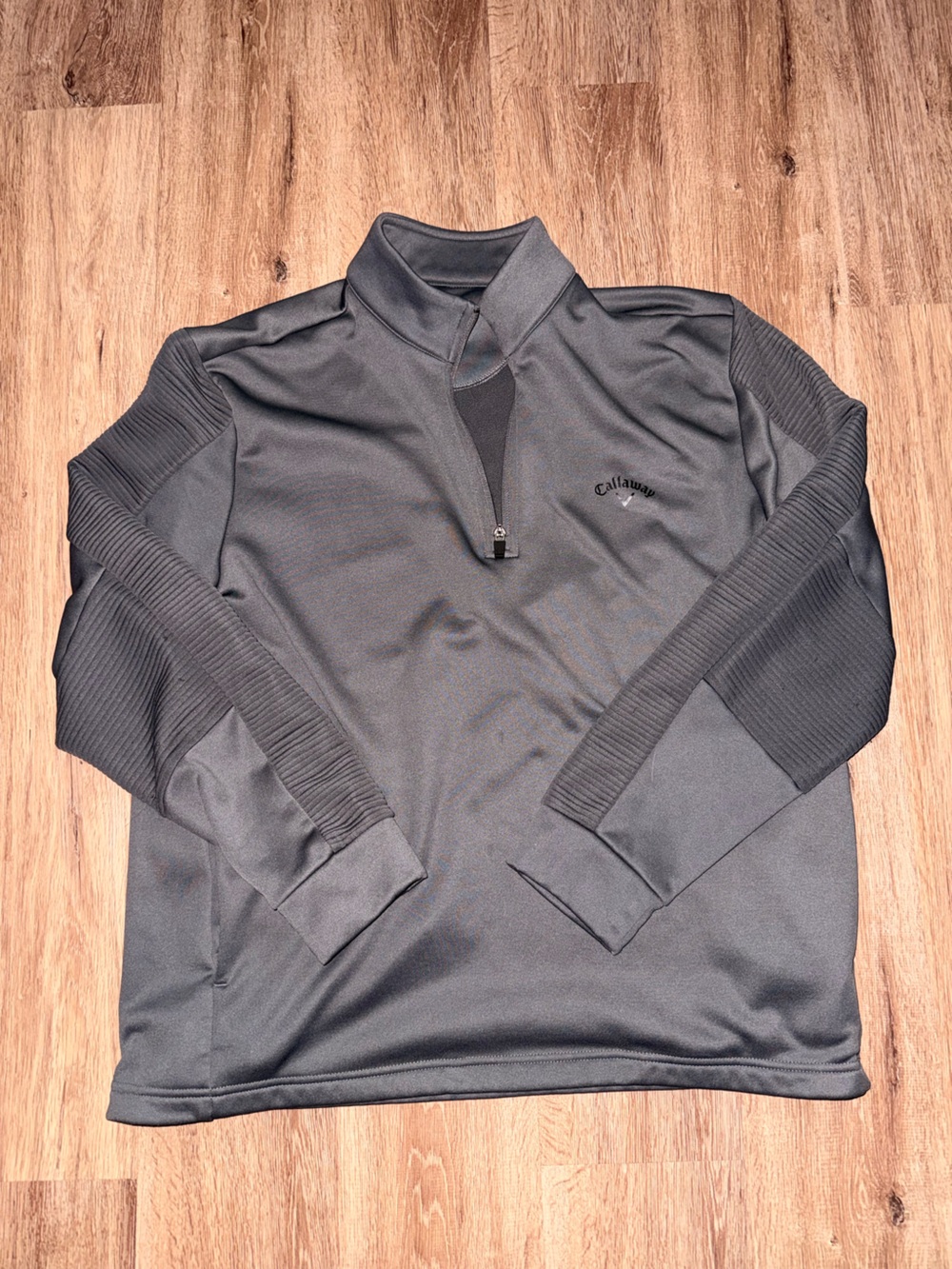 Callaway Men’s Charcoal Black Half-Zip Ribbed Sleeve Sweater